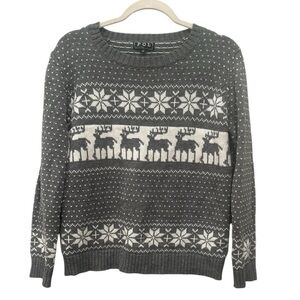 POL Gray Reindeer Snowflake Sweater Christmas Holidays Cozy Festive Sz M